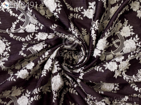 Mauve Embroidery by the yard Fabric Sewing DIY Crafting Embroidered Indian Wedding Dress Fabric Bridal Costumes Cushion Covers Table Runners