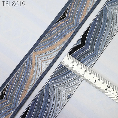 9 Yard Grey 5cm Embroidery Trim Ribbon Indian Sari Border Crafting Sewing Embroidered Decorative Costumes Lampshades making Home Decor Trim