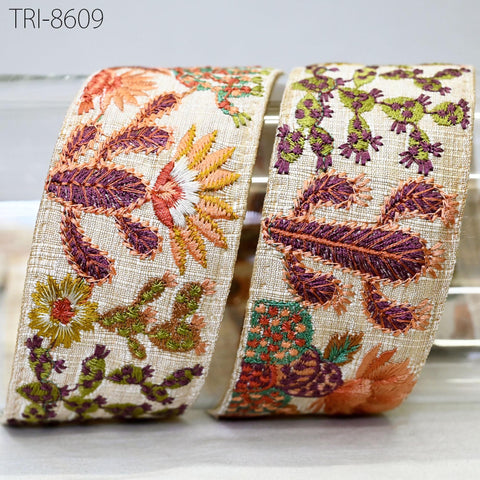 9 Yard Indian Embellishment Embroidered Fabric 45mm Trim Saree Ribbon Crafting Embroidery Border Wedding Dress Trimmings Cushion Covers