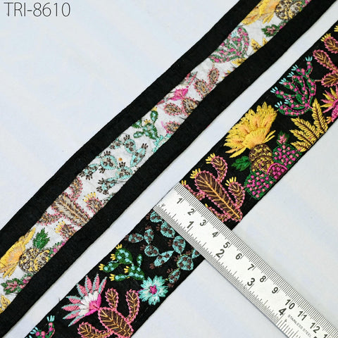 3 Yard Indian Embroidery Trim Embellishment Embroidered Fabric Saree Ribbon Crafting Costumes Sewing Border Wedding Home Decor Trim 45mm