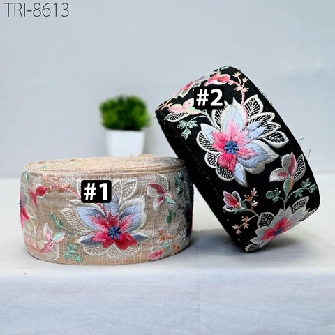 9 Yard Embroidery 6 cm Trim Border Embroidered Saree Ribbon Tape Craft Sewing Accessories for Beach Bag, Hats, Costume, Christmas Home Decor