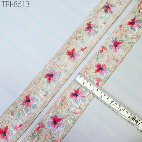 9 Yard Embroidery 6 cm Trim Border Embroidered Saree Ribbon Tape Craft Sewing Accessories for Beach Bag, Hats, Costume, Christmas Home Decor