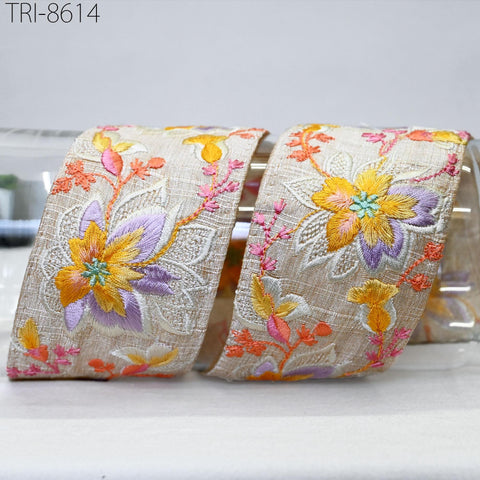 9 Yard Embroidery 6 cm Trim Border Embroidered Saree Ribbon Tape Craft Sewing Accessories for Beach Bag, Hats, Costume, Christmas Home Decor