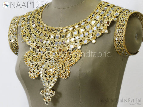 Zardosi Gold Patch, Beaded Sequins embroidered Neckline Patches, Bridal Clutches, Real Mirrors Patches, Neck Patches with sleeves Patches, Sequins Patches, Wholesale Applique