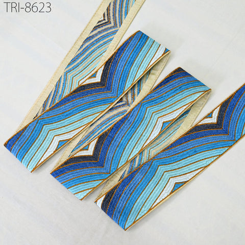 9 Yard Blue 5cm Embroidery Trim Ribbon Indian Sari Border Crafting Sewing Embroidered Costumes Tablecloth Lampshades making Home Decor Trim