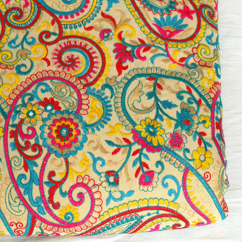 Indian Paisley Embroidered Fabric by the Yard Georgette Embroidery Sewing Curtain Crafting Summer Women Dress Material Drapery Home Decor