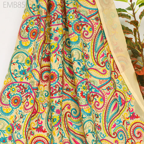 Indian Paisley Embroidered Fabric by the Yard Georgette Embroidery Sewing Curtain Crafting Summer Women Dress Material Drapery Home Decor