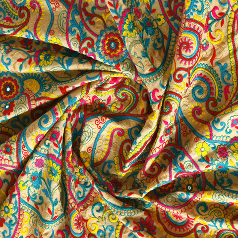 Indian Paisley Embroidered Fabric by the Yard Georgette Embroidery Sewing Curtain Crafting Summer Women Dress Material Drapery Home Decor