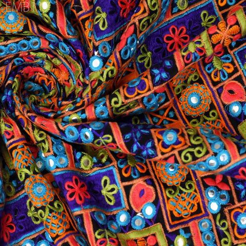 Indian Embroidered Fabric by the Yard Georgette Blue Embroidery Sewing Curtain DIY Crafting Summer Women Dress Material Drapery Home Decor