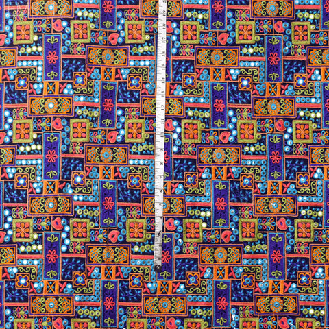 Indian Embroidered Fabric by the Yard Georgette Blue Embroidery Sewing Curtain DIY Crafting Summer Women Dress Material Drapery Home Decor