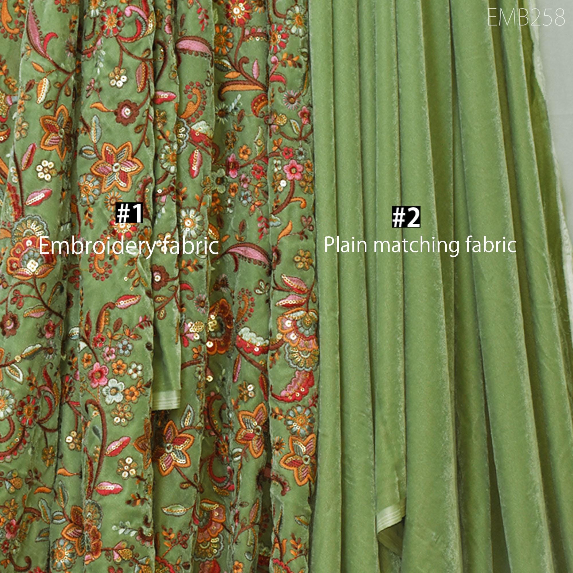 Pista Green Indian Embroidered Velvet Fabric by the yard Sewing DIY Cr ...