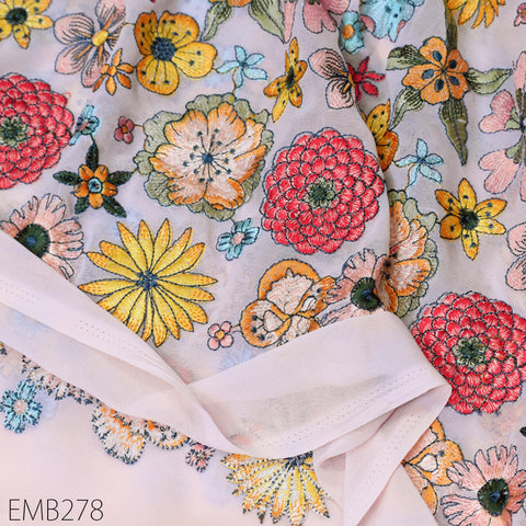 Indian Embroidered Fabric by the Yard Georgette Pink Embroidery Sewing Curtain DIY Crafting Summer Women Dress Material Drapery Home Decor