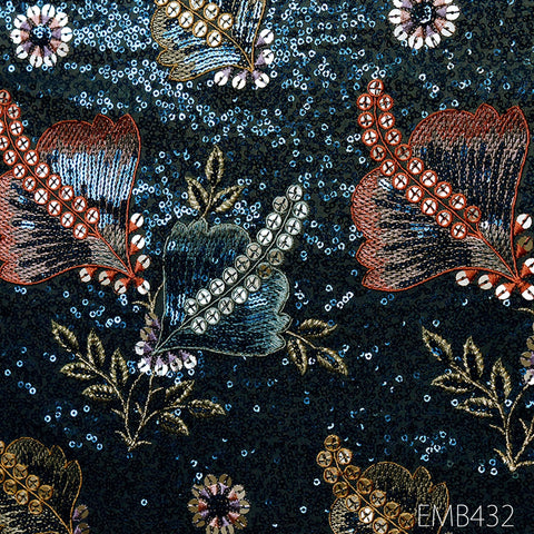Teal Sequin Embroidered Georgette Fabric by Yard Indian Embroidery Wedding lehenga Bridal Dress Material Party Costumes Sewing DIY Crafting