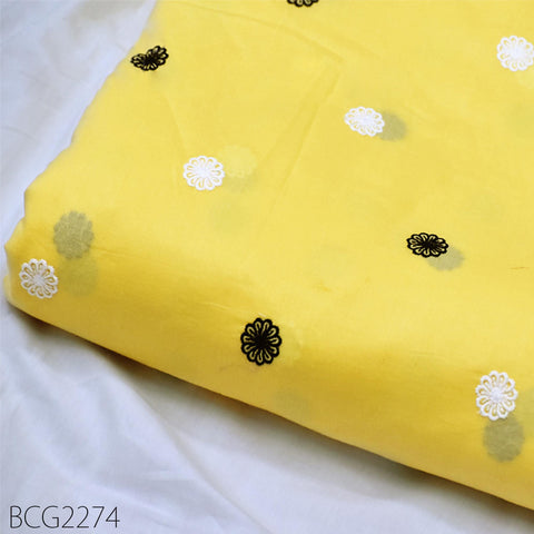 Indian Yellow Embroidered Cotton Fabric by the Yard Embroidery Sewing Quilting Crafting Nursery Drapery Kids Women Summer Dress Pillowcases