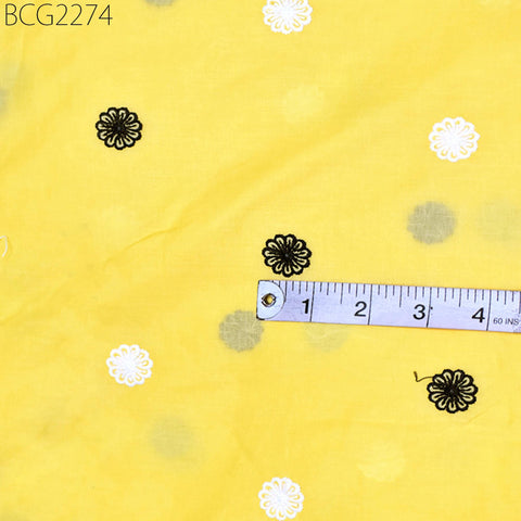 Indian Yellow Embroidered Cotton Fabric by the Yard Embroidery Sewing Quilting Crafting Nursery Drapery Kids Women Summer Dress Pillowcases