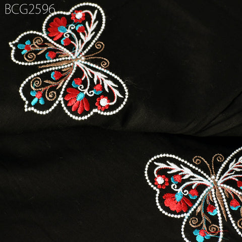 Black Indian Embroidered Cotton Fabric by the Yard Embroidery Sewing Nursery Curtain DIY Crafting Summer Kid Women Dress Material Quilting