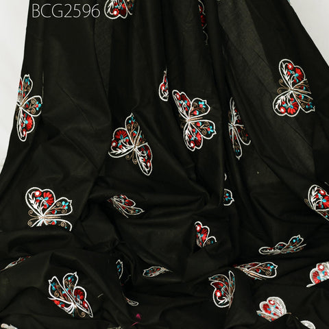 Black Indian Embroidered Cotton Fabric by the Yard Embroidery Sewing Nursery Curtain DIY Crafting Summer Kid Women Dress Material Quilting