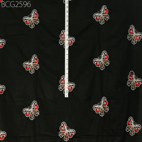 Black Indian Embroidered Cotton Fabric by the Yard Embroidery Sewing Nursery Curtain DIY Crafting Summer Kid Women Dress Material Quilting