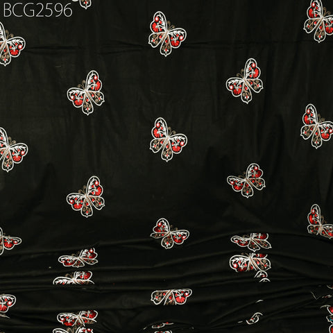 Black Indian Embroidered Cotton Fabric by the Yard Embroidery Sewing Nursery Curtain DIY Crafting Summer Kid Women Dress Material Quilting