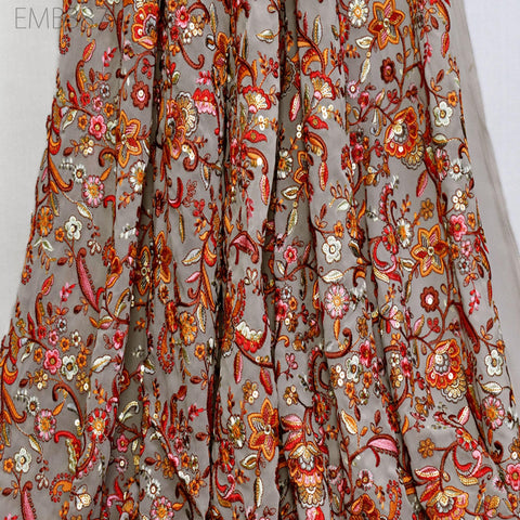 Pale Grey Georgette Embroidered Fabric by Yard Indian Embroidery Sewing Curtain DIY Crafts Summer Women Dress Material Drapery Home Decor