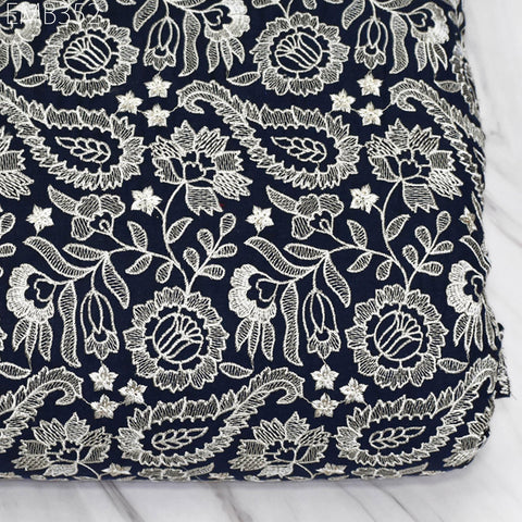 Indian Embroidered Cotton Fabric by the Yard Embroidery Summer Dresses Party Costumes Dolls Bags Cushions Table Runner Sewing DIY Crafting