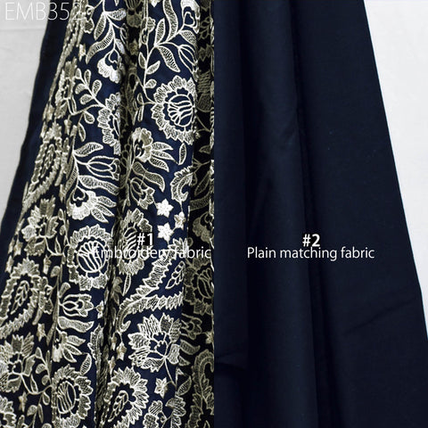 Indian Embroidered Cotton Fabric by the Yard Embroidery Summer Dresses Party Costumes Dolls Bags Cushions Table Runner Sewing DIY Crafting