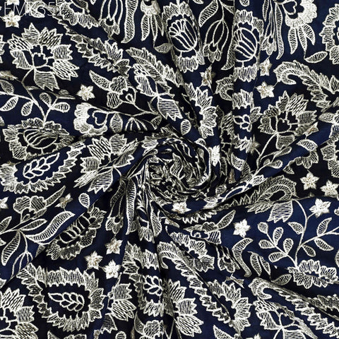 Indian Embroidered Cotton Fabric by the Yard Embroidery Summer Dresses Party Costumes Dolls Bags Cushions Table Runner Sewing DIY Crafting