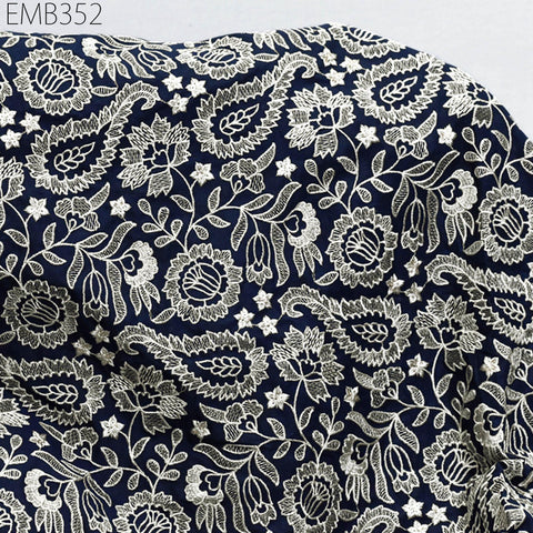 Indian Embroidered Cotton Fabric by the Yard Embroidery Summer Dresses Party Costumes Dolls Bags Cushions Table Runner Sewing DIY Crafting