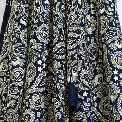 Indian Embroidered Cotton Fabric by the Yard Embroidery Summer Dresses Party Costumes Dolls Bags Cushions Table Runner Sewing DIY Crafting