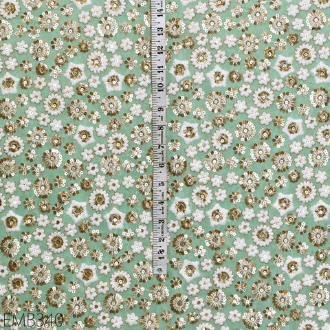 Mint Indian Embroidered Fabric by the Yard Soft Georgette Embroidery Sewing Curtain Crafting Summer Women Dress Material Drapery Home Decor