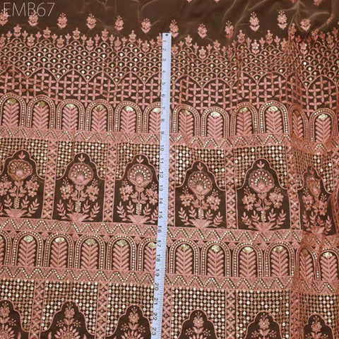 Peach Sequin Net Embroidery Fabric Indian Saree Embroidered Fabric by the Yard Crafting Sewing Sequined Wedding Dress Costumes Doll Making
