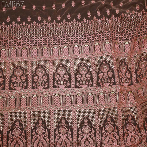 Peach Sequin Net Embroidery Fabric Indian Saree Embroidered Fabric by the Yard Crafting Sewing Sequined Wedding Dress Costumes Doll Making