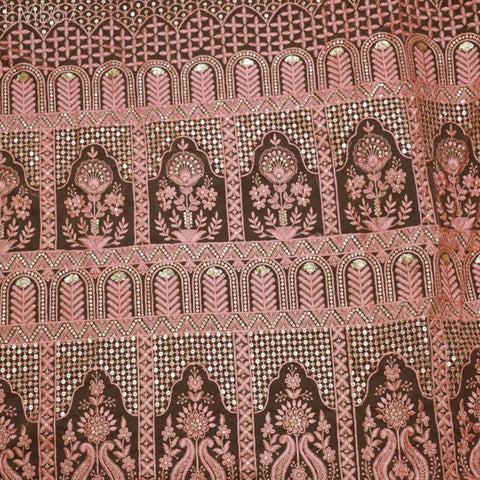 Peach Sequin Net Embroidery Fabric Indian Saree Embroidered Fabric by the Yard Crafting Sewing Sequined Wedding Dress Costumes Doll Making