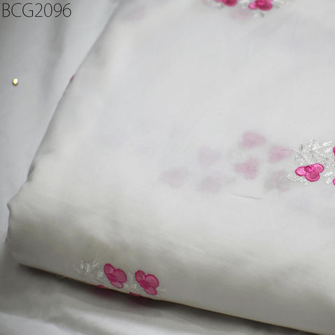 42" Pink Embroidered Sewing Cotton Fabric by the Yard Embroidery Quilting Crafting Nursery Kids Summer Dress Costumes Dolls Pillow Covers