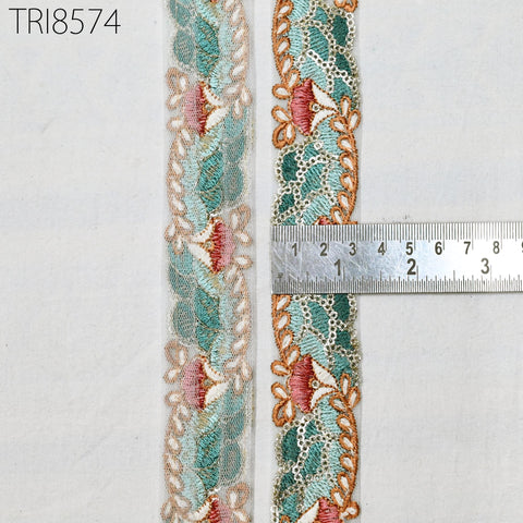 9 Yard 3 CM Sea Green Embroidery Ribbon Indian Trim Sari Border DIY Crafting Sewing Fabric Embroidered Costumes Curtain Home Decor Lace