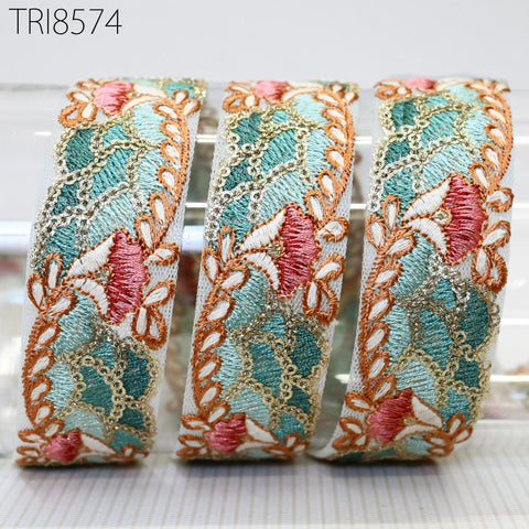 9 Yard 3 CM Sea Green Embroidery Ribbon Indian Trim Sari Border DIY Crafting Sewing Fabric Embroidered Costumes Curtain Home Decor Lace