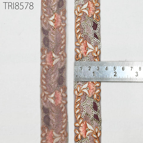 9 Yard Mauve Embroidery 3 CM Ribbon Indian Trim Sari Border DIY Crafting Sewing Fabric Embroidered Decorative Curtain Home Decor Lace