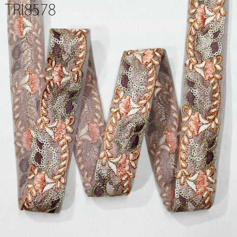 9 Yard Mauve Embroidery 3 CM Ribbon Indian Trim Sari Border DIY Crafting Sewing Fabric Embroidered Decorative Curtain Home Decor Lace