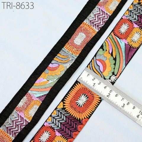 9 Yard Indian Embroidery 48mm Trims Embellishment Embroidered Fabric Saree Ribbon Costumes Border Crafting Sewing Beach Bags, Hats, Gift