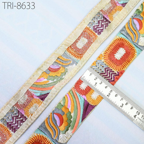 9 Yard Indian Embroidery 48mm Trims Embellishment Embroidered Fabric Saree Ribbon Costumes Border Crafting Sewing Beach Bags, Hats, Gift