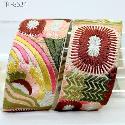 3 Yard Embroidery Trims Embellishment Embroidered Fabric Saree Ribbon Costumes Border Sewing Beach Bags Tote Pouche Wall Hangings 48mm