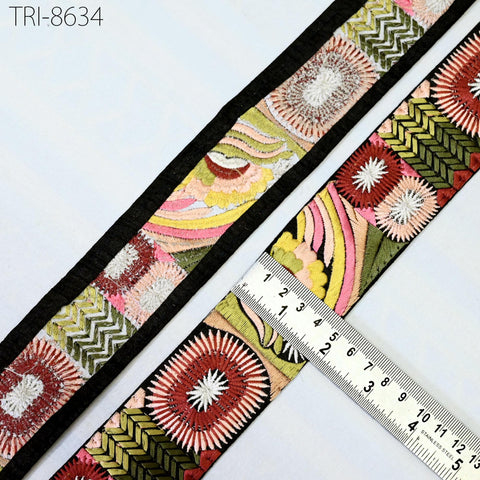 3 Yard Embroidery Trims Embellishment Embroidered Fabric Saree Ribbon Costumes Border Sewing Beach Bags Tote Pouche Wall Hangings 48mm
