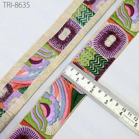 9 Yard Embroidery 5 Cm Trims Embellishment Embroidered Fabric Saree Border Costumes Crafting Sewing Beach Bags Tote Pouche Wall Hangings