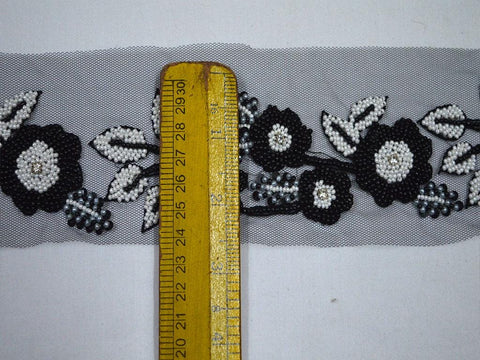 3.5 Yard Decorative Black White Beaded Ribbon Wedding Dress ribbon Bridal Belt Sashes Indian Laces Costume Crafting Sewing Sari Border