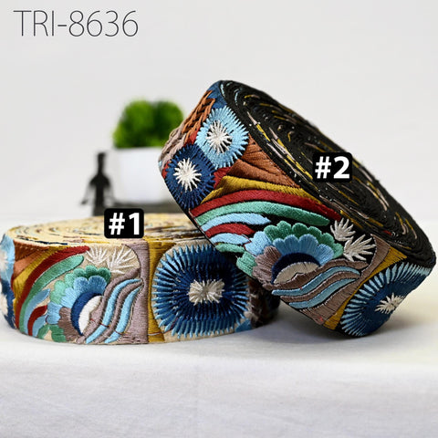 9 Yard Embroidery 5 CM Ribbon Blue Trim Embellishment Embroidered Saree Border Costume Crafting Sewing Beach Bags Tote Pouche Wall Hanging