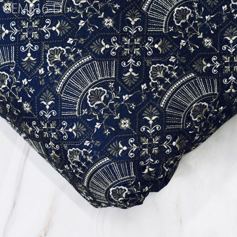 Embroidery Blue Fabric by the yard Sewing Crafting Indian Embroidered Wedding Dress Costumes Dolls Bags Cushion Covers Home Decor Blouses