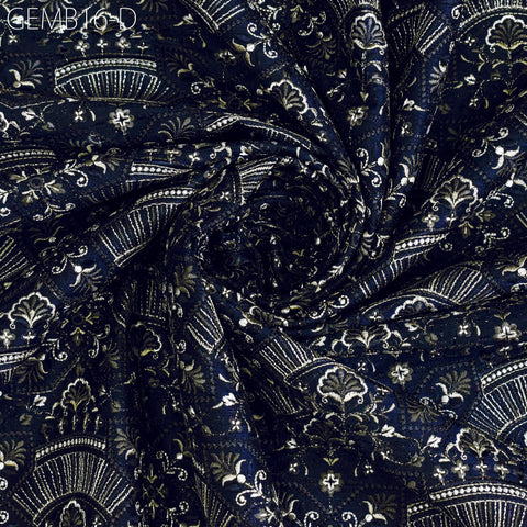 Embroidery Blue Fabric by the yard Sewing Crafting Indian Embroidered Wedding Dress Costumes Dolls Bags Cushion Covers Home Decor Blouses