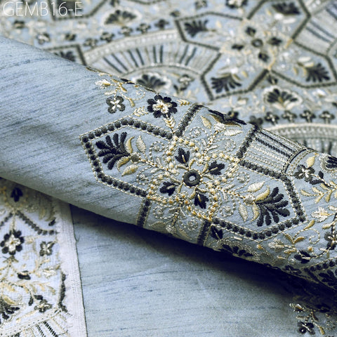 Grey Embroidered Fabric by the yard Sewing DIY Crafting Indian Embroidery Wedding Dresses Costumes Dolls Bags Cushion Covers Bridal Blouses