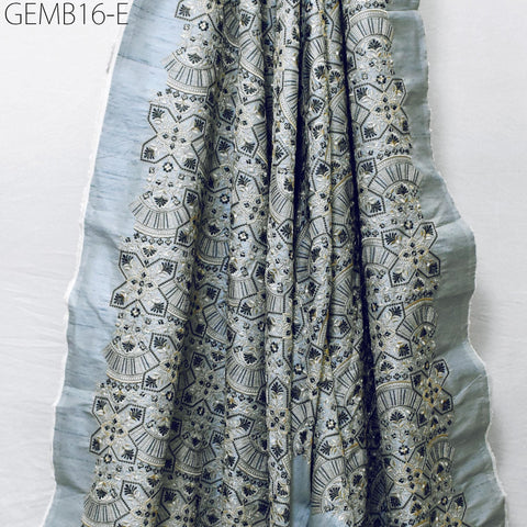 Grey Embroidered Fabric by the yard Sewing DIY Crafting Indian Embroidery Wedding Dresses Costumes Dolls Bags Cushion Covers Bridal Blouses