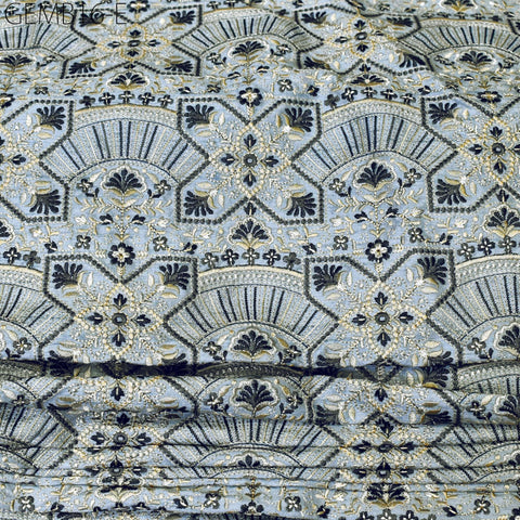 Grey Embroidered Fabric by the yard Sewing DIY Crafting Indian Embroidery Wedding Dresses Costumes Dolls Bags Cushion Covers Bridal Blouses